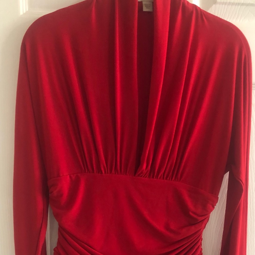 Plunge neck red dress